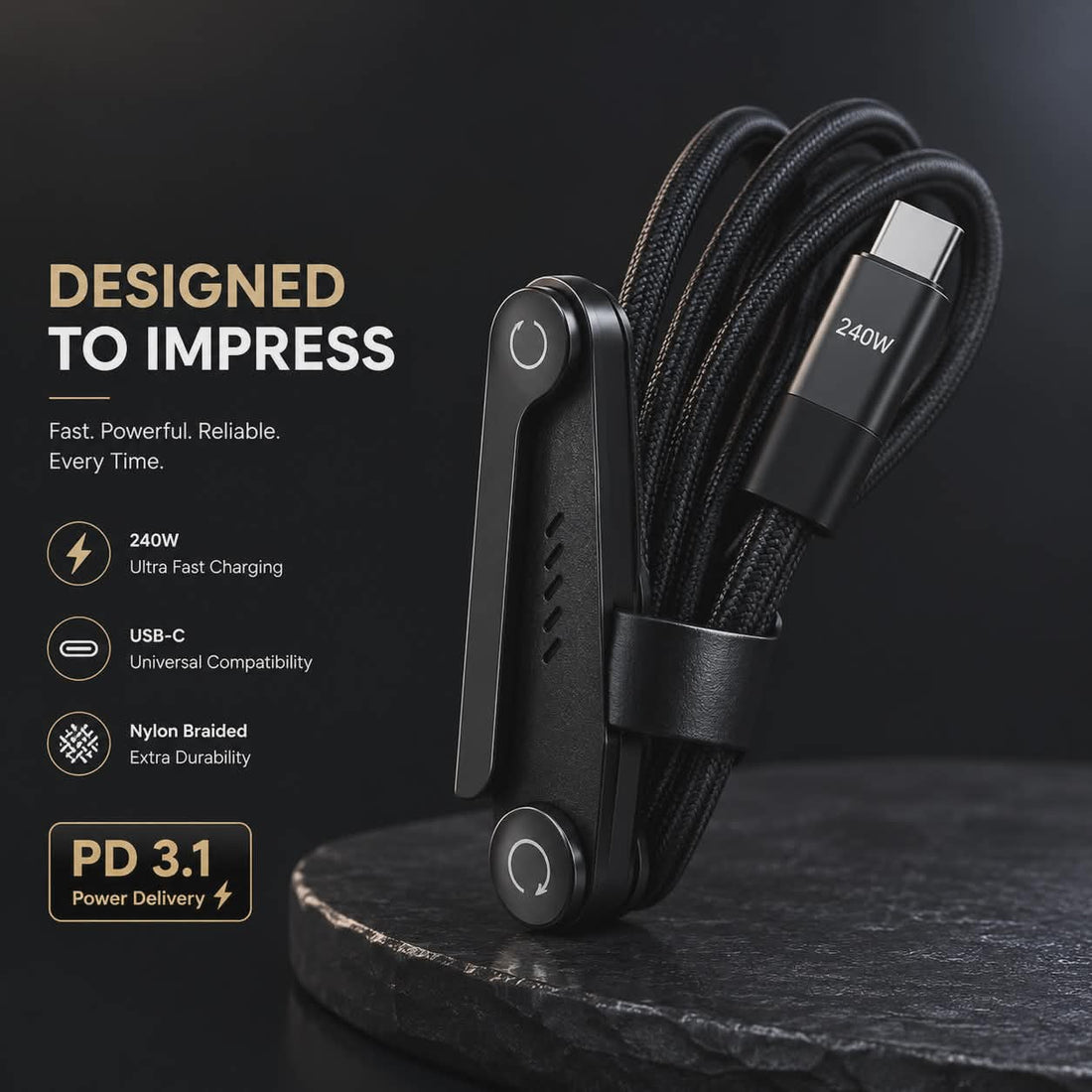 240W Foldable USB-C Fast Charging Cable Organizer